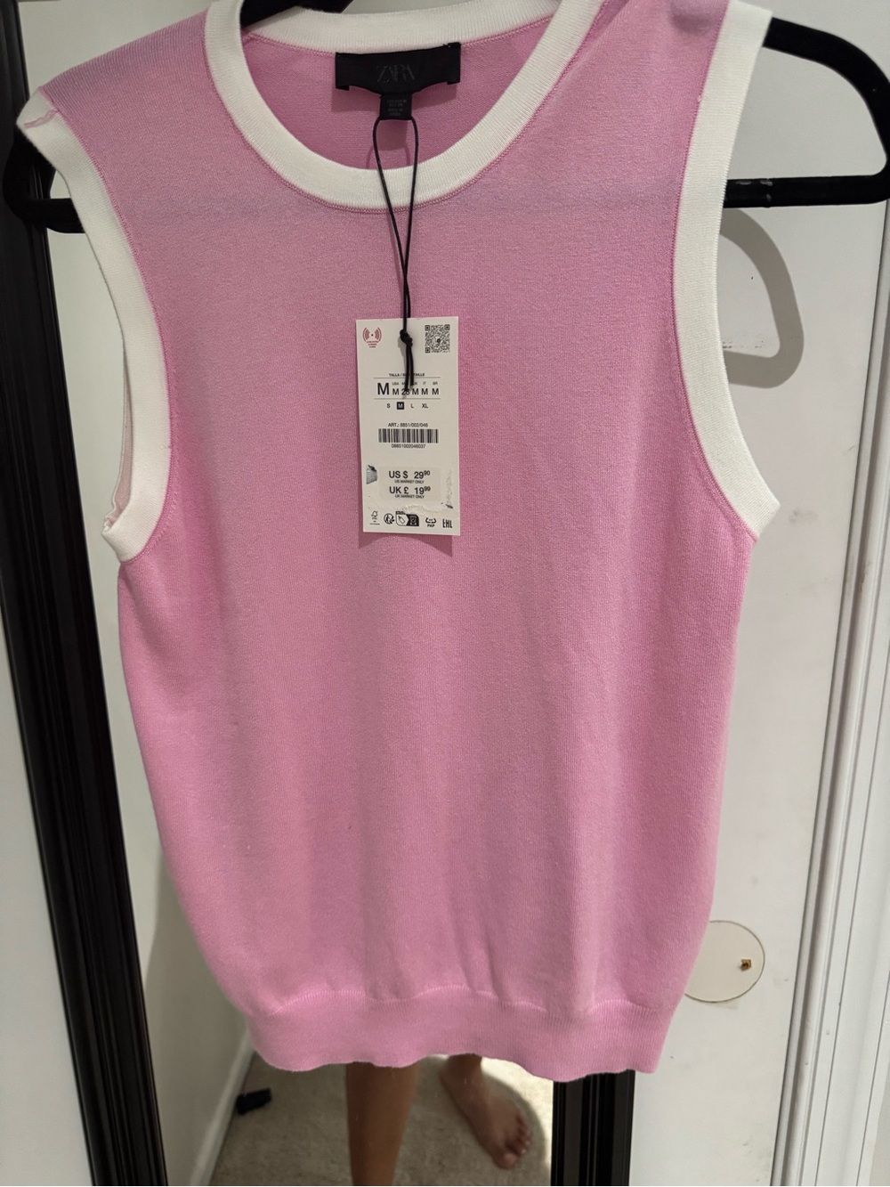 Zara Pink Knit Tank with White Trim